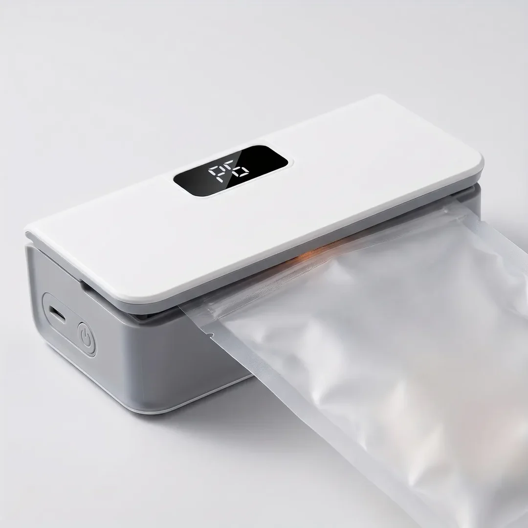 Sellador sellando una bolsa de aluminio